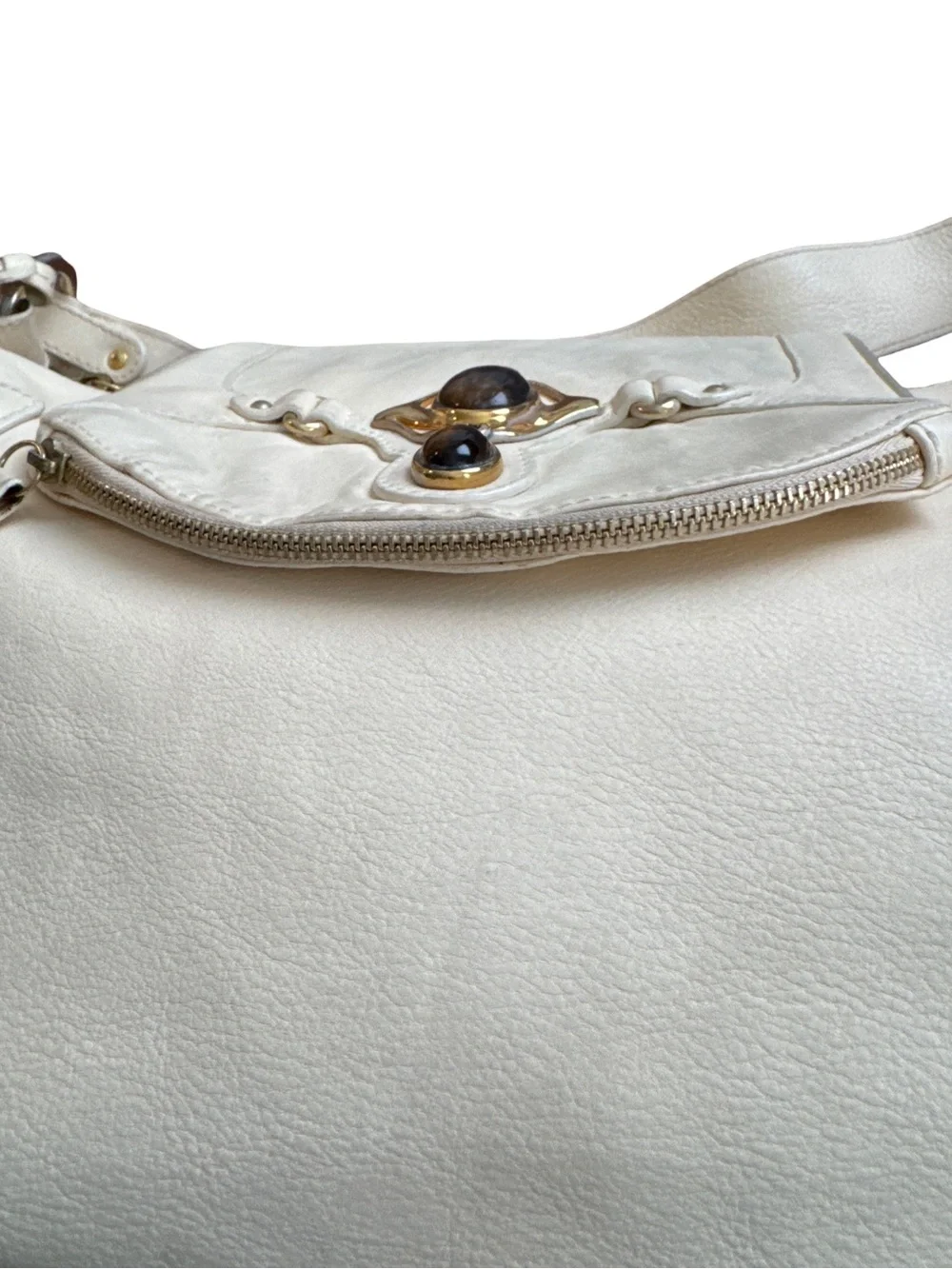 Giuseppe Zanotti Cream Leather Hobo with Gold and Amber Hardware